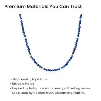 ARSIS Genuine Beaded Gemstone Necklace for Women, Colorful Natural Stone Handmade Bead Choker, Personalized Birthstone Necklace, Boho Summer Beach Necklace Layering Stackable Jewelry Gift - color: Lapis Lazuli (September)