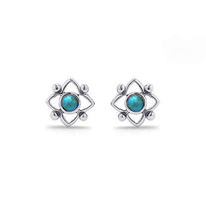 Boma Jewelry Sterling Silver Flower Shaped Dot Stud Earring - color: Blue Turquoise