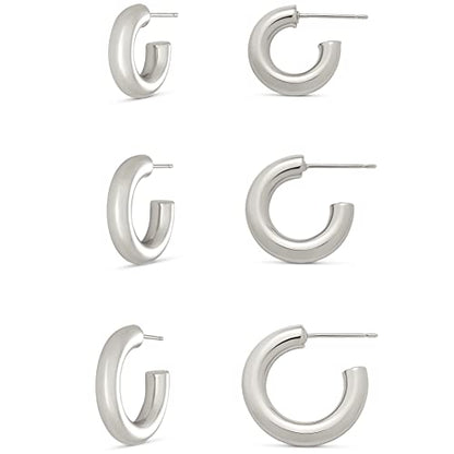 Amazon Essentials 14K Gold or Sterling Silver Plated Thick Tube Hoop Set - color: Silver