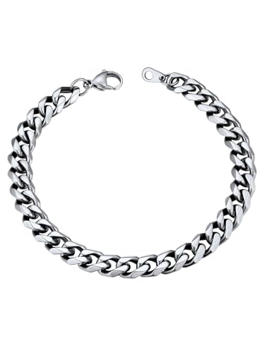 U7 Link Bracelets for Men, Cuban Link/Rope/Watch Band Solid Bracelet, Silver Black Gold Color Wrist Bracelet 3/6/9/12/15mm Width, 6.5/7.5/8.3 Inch Length, Hand Chain Jewelry for Mens Women - color: Cuban-Silver, size: 9mm, 8.3 inches