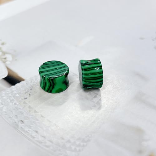 Green Malachite Ear Plugs Expander Earrings for Women Men 1 Pair Natural Solid Stone Saddle Double Flared Ears Stretching Tunnels Gauges Stretcher Lobe Earring Body Piercing Jewelry Size 2g to 5/8'' - size: 9/16"(14mm)