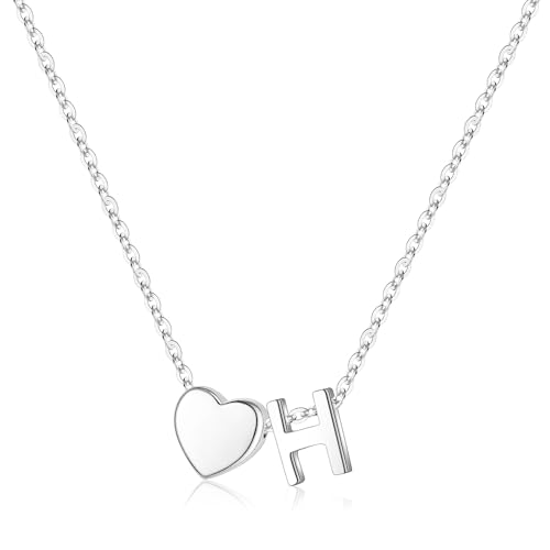 Turandoss Heart Initial Necklace for Women Teen Girls - 18K Gold Plated Letter A-Z Pendant Necklace Dainty Heart Necklaces Tiny Initial Necklaces Birthday Gifts for Women Jewelry - color: Silver, style: H