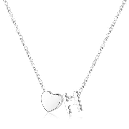 Turandoss Heart Initial Necklace for Women Teen Girls - 18K Gold Plated Letter A-Z Pendant Necklace Dainty Heart Necklaces Tiny Initial Necklaces Birthday Gifts for Women Jewelry - color: Silver, style: H