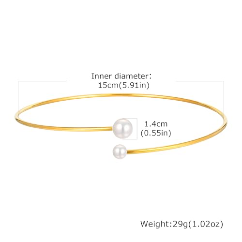 JAJAFOOK Minimalist Round Gold-Tone Bar Necklace Simple Fashion High Neck Choker Female King Neckwire - color: Wire with faux pearl‌