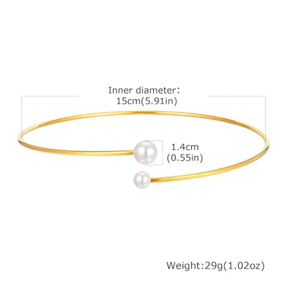 JAJAFOOK Minimalist Round Gold-Tone Bar Necklace Simple Fashion High Neck Choker Female King Neckwire - color: Wire with faux pearl‌