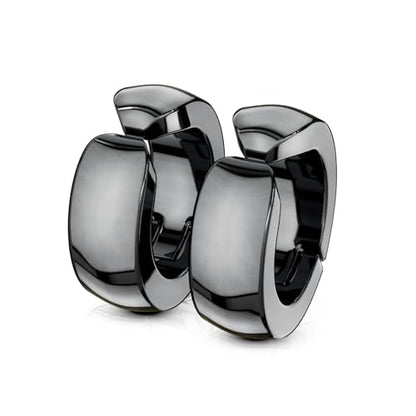 Aloha Earrings Domed Cuff Clip On Non-Piercing Huggie Hoop Earrings - style: Black