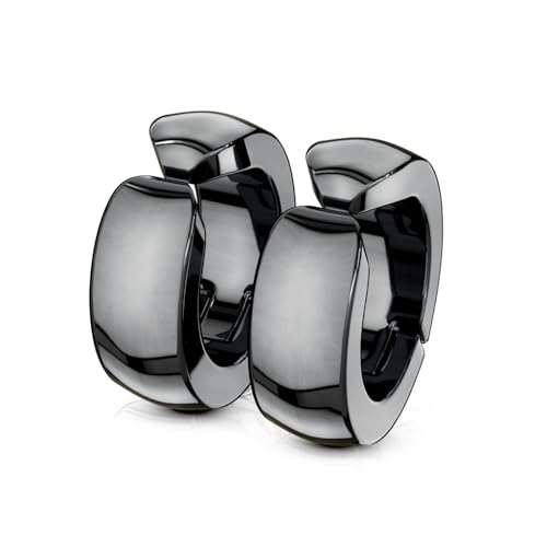 Aloha Earrings Domed Cuff Clip On Non-Piercing Huggie Hoop Earrings - style: Black