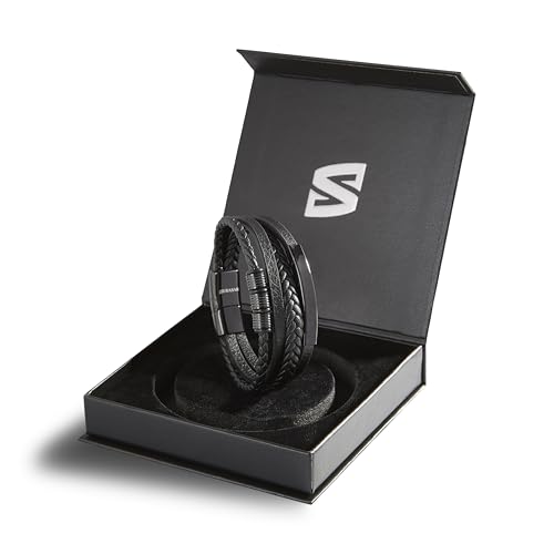 SERASAR Premium Leather Bracelet Men | Stainless Steel Magnetic Clasp | Three Colors | Jewelry Box Included - color: Black, size: 23cm, style: Brave