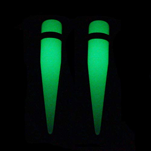 50-Piece Ear Gauges Stretching Kit, 14G-00G | Acrylic tapers and plugs with soft silicone tunnels, body piercing jewelry for women and men - color: Glow in the Dark