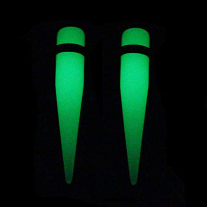 50-Piece Ear Gauges Stretching Kit, 14G-00G | Acrylic tapers and plugs with soft silicone tunnels, body piercing jewelry for women and men - color: Glow in the Dark