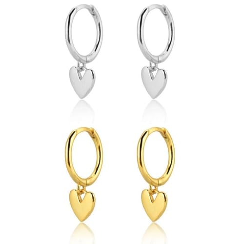 Valentines Day Earrings for Women Heart Earrings for women Gold Silver Heart Huggie Hoop Dangle Drop Earrings Small Simple Hypoallergenic Jewelry - color: A:Heart Earrings Set