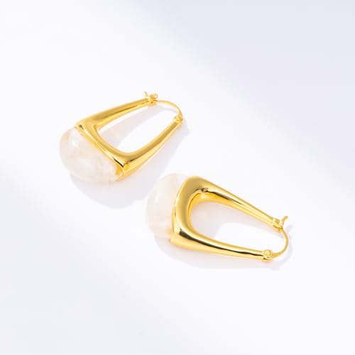 Acrylic Gold Hoop Earrings Chunky Statement Dangle Drop Huggie Earring Colorful Resin Jewelry for Women - color: White
