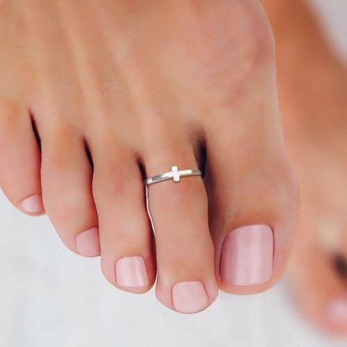 Toe Rings 925 Sterling Silver Toe Rings Adjustable Cross Toe Rings for Women Gold Plated Star Toe Ring Summer Beach Foot Jewelry for Friends - color: 2# Cross Toe Ring