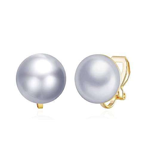 YOQUCOL Simulated Freshwater Pearl Clip On Earrings Not Pierced Elegant Stud Jewelry For Women - color: 16MM-Metallic Grey