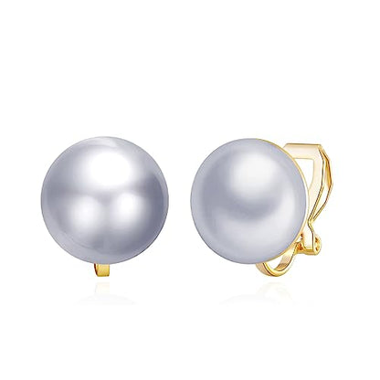 YOQUCOL Simulated Freshwater Pearl Clip On Earrings Not Pierced Elegant Stud Jewelry For Women - color: 16MM-Metallic Grey
