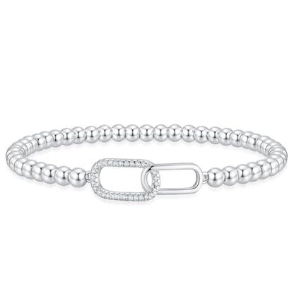 Beaded Bracelets for Women 14K Silver Gold Plated Stretch Handmade Ball Bracelets Cute Charm Bracelet Dainty Stackable Cross Heart Bow Wave CZ Circle Trendy Jewelry Easter Gifts - color: zirconia-square-silver