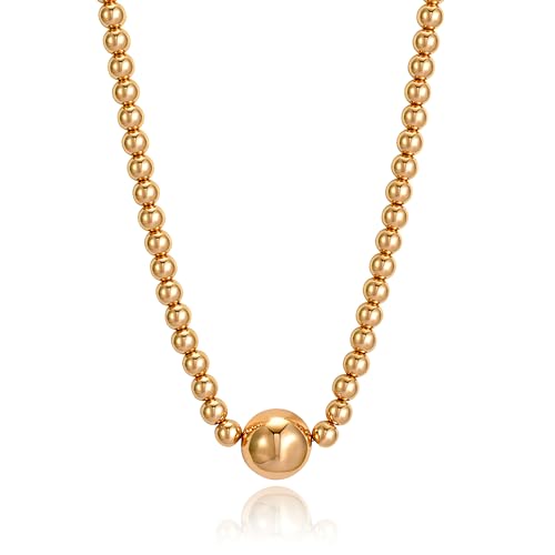 COBI Paperclip Chain Necklace for Women,Beaded Necklace,18K Gold /925 Sterling Silver Plated,Chunky Link Chain Necklace for Daily Wear,Ideal Gift for Her 17" - style: Beaded-Gold