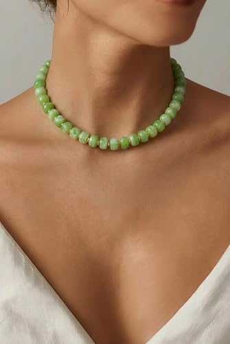 Chunky Beaded Necklace for Women, Colorful Boho Statement Necklace, Gold Chunky Resin Large Bead Necklace, Waterproof Summer Beach Jewelry Gifts for Women - color: Green