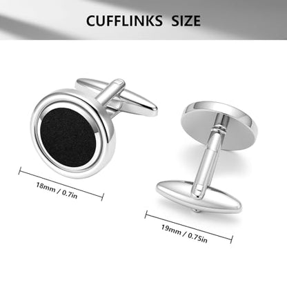 Cuff Links Mens Personalized Classic Round Cufflink Wedding Shirts Cufflinks for Men Jewelry Gifts - style: Silver with black