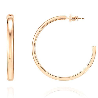 PAVOI 14K Gold Plated Wide Flat Edge Hoop Earrings for Women | Rose, White and Yellow Gold Hoops | Hypoallergenic Jewelry - color: Rose Gold, size: 40 Millimeters