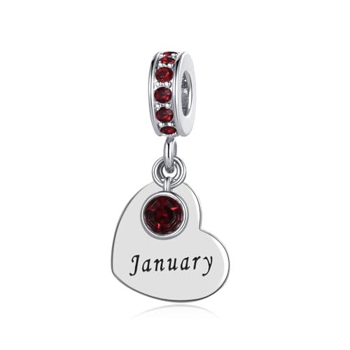 NARTGO January-December Birthstone Birthday Charm Heart Dangle Beads Jewelry Gift for Women Compatible with Pandora Bracelets & Necklaces - style: January Birthstone