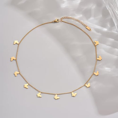 Gold Chain Necklace for Women 18K Gold Plated Dainty Star Cross Heart Cuabn Choker Chains Stainless Steel Trendy Jewelry Christmas Gifts - color: Tiny Butterfly