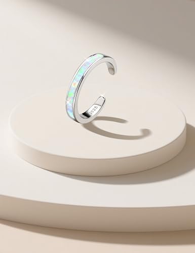 FIASASO 925 Sterling Silver Toe Rings for Women Adjustable 14K White Gold Plated Flower Cz Snake Twist Opal Band Rings Summer Beach Open Toe Rings Foot Jewelry - style: opal