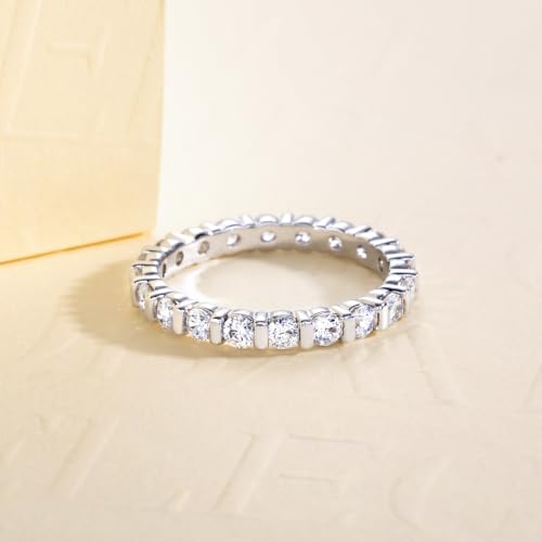 Cubic Zirconia Eternity Wedding Band Rings Round Cut 5A Grade D Color CZ Stacking Band Engagement Promise Rings for Women - style: Round band-b