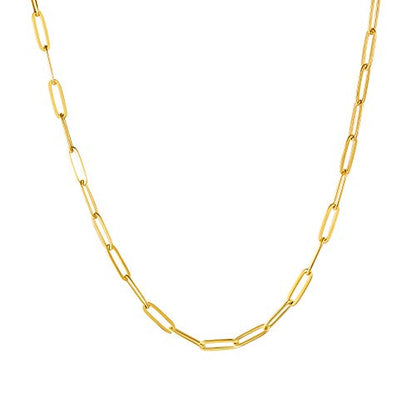 Stainless Steel Dainty Paperclip Link Chain Necklace for Women with Extension - Silver and Gold Color - color: Gold Color-16"