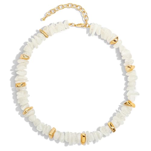 Colorful Irregular Beaded Necklace for Women Resin Jewelry Gift | Trendy Statement Bead Choker Necklaces Summer Beach Boho Charm Accessories Stuff - color: White