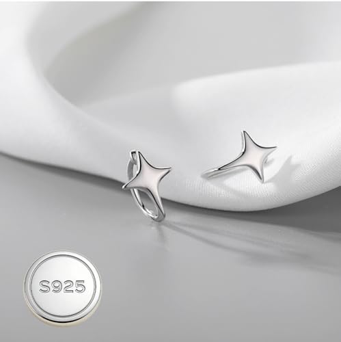 Reffeer Solid 925 Sterling Silver Star Cuff Earrings Cartilage Wraps for Women Teens Helix Earrings Star Clip On Earrings No Piercing - color: A-Silver