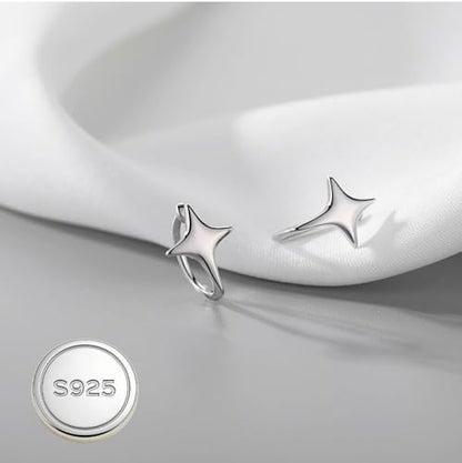 Reffeer Solid 925 Sterling Silver Star Cuff Earrings Cartilage Wraps for Women Teens Helix Earrings Star Clip On Earrings No Piercing - color: A-Silver