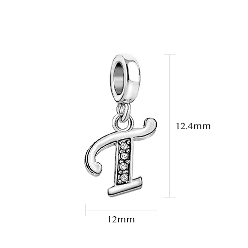 LSxAB Sparkling Initial Letter Charm Compatible with Pandora Charms Bracelets for Women A-Z Pendant Jewelry - style: T