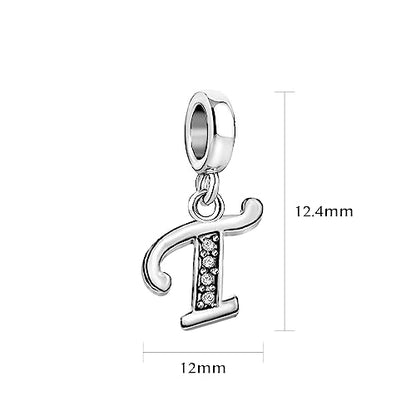 LSxAB Sparkling Initial Letter Charm Compatible with Pandora Charms Bracelets for Women A-Z Pendant Jewelry - style: T