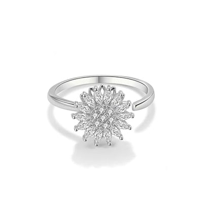 Sunflower Fidget Ring for Women Gold Anxiety Crystal Rings Cubic Zirconia Sunflower Open Adjustable Fidget Ring Spinner Sun Ring for Men Trendy Jewelry - color: Sunflower Silver