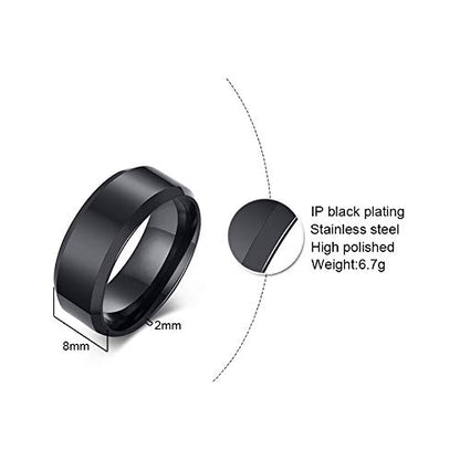 VNOX Customize Personalized Name Date Stainless Steel Simple Polished Finish Wedding Band Engagement Rings for Men Women,Size 6 - color: 8MM-Black-Customize