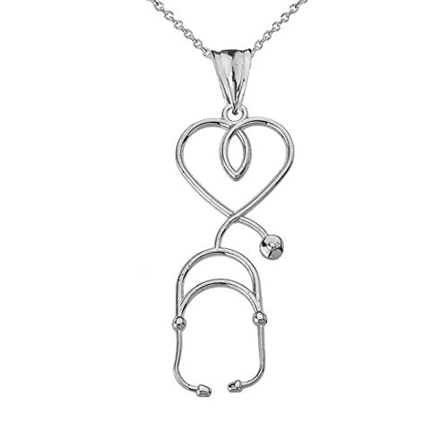 Fine Sterling Silver Heart-Shaped Stethoscope Pendant Necklace