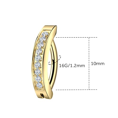 16G Labret Stud, G23 Titanium Vertical Labret Lip Piercing Jewelry, Gold Eyebrow Ring Clicker Belly Button Ring Hoop For Women Men - color: Gold, size: 10mm Clear CZ
