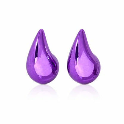 14K Gold Clip On Earrings Women,Teardrop Chunky Detachable Hoop Clip-On Earrings for Non Pierced Ears Hypoallergenic Lightweight Earring Clips - color: Purple Gold
