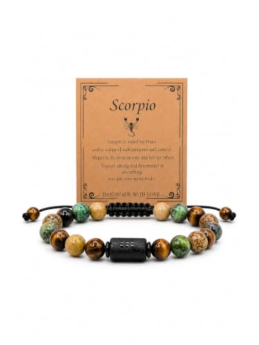 Zodiac Bracelet for Women and Men, Zodiac Sign Natural Stone Beaded Bracelet, Adjustable Horoscope Astrology Bracelet with Zodiac Card, Birthday Gift for Her Him - color: Scorpio