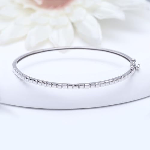 Classic Plain Design & 7 inch Bangle Bracelet for Women | Metal: Sterling Silver|Stone: Moissanite - color: Stack Stripe