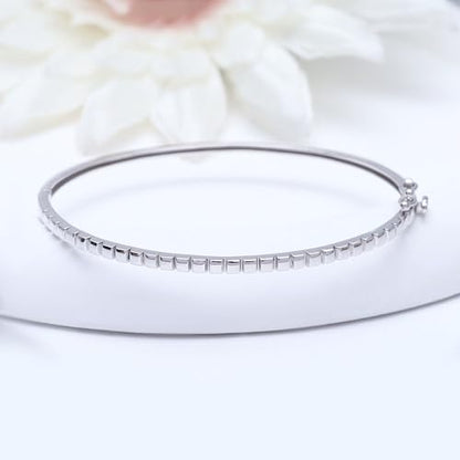 Classic Plain Design & 7 inch Bangle Bracelet for Women | Metal: Sterling Silver|Stone: Moissanite - color: Stack Stripe