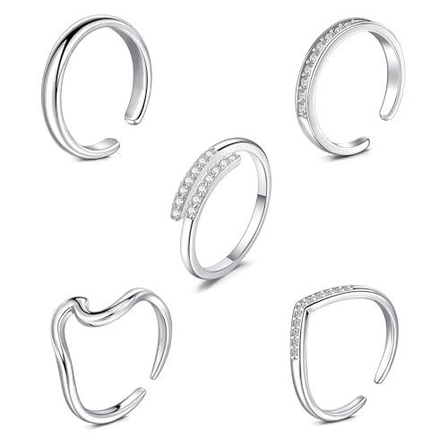 Briana Williams Toe Rings for Women Gold Toe Ring Adjustable Silver Open Band Rings Simple Wave Diamond Barefoot Beach Foot Jewelry for Summer - color: B1 -5pcs, silver