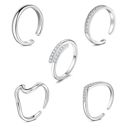 Briana Williams Toe Rings for Women Gold Toe Ring Adjustable Silver Open Band Rings Simple Wave Diamond Barefoot Beach Foot Jewelry for Summer - color: B1 -5pcs, silver