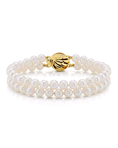 The Pearl Source Real Freshwater Pearl Bracelet for Women, Gold Plated AAAA Genuine Cultured Freshwater Pearls, White Pearl Bracelet, Fine Jewelry Gift