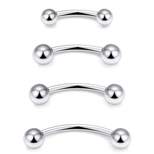 Snake Eyes Piercing Jewelry Tongue Surgical Steel Frog Eyes Tongue Rings 16G 14G Eyebrow Piercing Curbed Barbell Vertical Labret Lip Jewelry Bridge Piercings for Women Men 10mm/12mm/14mm/16mm - color: 14g,silvertone