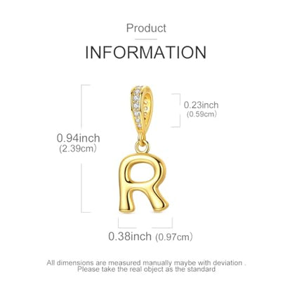 Hapour Gold Initial Letter Charms 925 Sterling Silver Alphabet Beads | 14K Gold Plated, A-Z Letter Charms, For Bracelets Necklace, Cubic Zirconia, DIY Dangle Pendant Beads, For Women Mom - color: Golden initial letter R