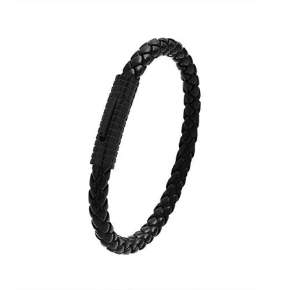 Edforce Classic Braided Genuine Leather Wrist Band Cuff Bracelet, 8.25inches - color: Black