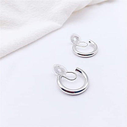 Clip On Hoop Earrings for Women Not Pierced Gold Silver Large Chnky Square Twisted Comfortable Coil Hoop Clip On Earrings - color: 20mm Hoop Silver