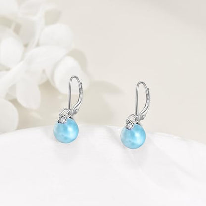TIGER RIDER Pearl Earrings 925 Sterling Silver Leverback Hypoallergenic Drop Earring Jewelry for Women Birthday Gifts - style: Larimar